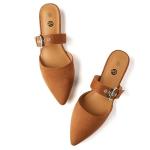 Rekayla Mules for Women Flats Comfortable Closed Pointed Toe Women Adjustable Mules Shoes Brown Size 9