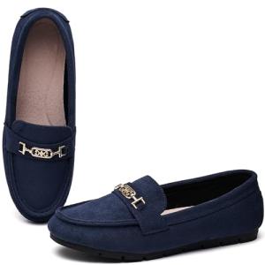 XRKJ Loafers for Women Comfortable Slip On Flats with Memory Foam Insole for Daily Wearing (Blue Suede 9)