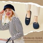 XRKJ Loafers for Women Comfortable Slip On Flats with Memory Foam Insole for Daily Wearing (Blue Suede 9)