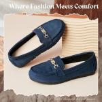 XRKJ Loafers for Women Comfortable Slip On Flats with Memory Foam Insole for Daily Wearing (Blue Suede 9)