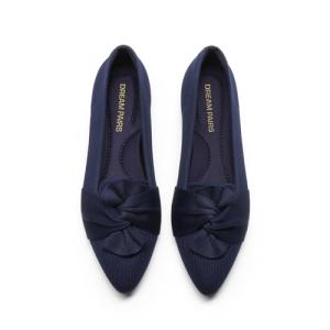 DREAM PAIRS Flats for Women Pointed Toe Foldable Knit Ballet Flats Comfortable Slip-On Dress Shoes Elegant Bow Flats for Work Office Business Casual Travel,Size 10,Navy,SDFA26001W