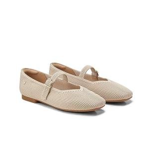 VIVAIA Margot Mary Jane Women Flat Shoes Comfortable Slip on Square-Toe Ballet Flats with Arch Support Washable Shoe Almond Size 8