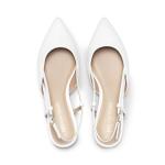 DREAM PAIRS Slingback Flats for Women, Pointed-Toe Elegant Women's Ballet Flats with Buckle Strap, Classic Low Heel Dress Shoes for Casual Work Office Party,Size 9,White-Pu,DWUMFA2504