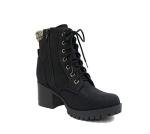 Soda Single Lug Sole Chunky Heel Combat Ankle Boot Lace up w/Side Zipper (Black (Nubuck), 10)