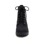 Soda Single Lug Sole Chunky Heel Combat Ankle Boot Lace up w/Side Zipper (Black (Nubuck), 10)