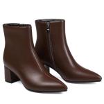 Abbleet Women's Ankle Boots Pointed Toe Chunky Block Heel Short Boots for Women Low Heeled Booties（Brown,7.5）