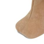 VOZTOLLS Suede Knee High Boots for Women Square Toe Stiletto Heel Long Boots Pull On Wide Calf Tall High Heel Boots Fashion Fall Winter Booties Beige Size 8