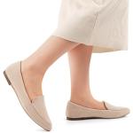 MUSSHOE Pointed Toe Flats for Women, Comfortable Business Casual Work Shoes, Slip On Loafers with Arch Support, Office Walking Flats for All Day Standing Beige Suede