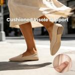 MUSSHOE Pointed Toe Flats for Women, Comfortable Business Casual Work Shoes, Slip On Loafers with Arch Support, Office Walking Flats for All Day Standing Beige Suede