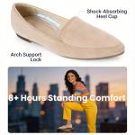 MUSSHOE Pointed Toe Flats for Women, Comfortable Business Casual Work Shoes, Slip On Loafers with Arch Support, Office Walking Flats for All Day Standing Beige Suede