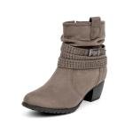 VJH confort Women's Mid Calf Boots, Round Toe Comfort Low Heel Slouchy Dress Zip booties with Jeweled Strap(Griege,8.5)