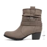 VJH confort Women's Mid Calf Boots, Round Toe Comfort Low Heel Slouchy Dress Zip booties with Jeweled Strap(Griege,8.5)