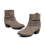 VJH confort Women's Mid Calf Boots, Round Toe Comfort Low Heel Slouchy Dress Zip booties with Jeweled Strap(Griege,8.5)