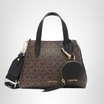 Calvin Klein Millie 2 in 1 Triple Compartment Mini Satchel Crossbody, Brown/Khaki/Black, One Size