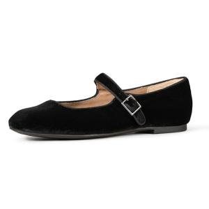 Amazon Essentials Women's Mary Jane Ballet Flat with Buckle Strap, Black Velvet, 10