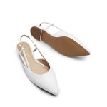 DREAM PAIRS Slingback Flats for Women, Pointed-Toe Elegant Women's Ballet Flats with Buckle Strap, Classic Low Heel Dress Shoes for Casual Work Office Party,Size 7.5,White-Pu,DWUMFA2504