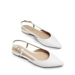 DREAM PAIRS Slingback Flats for Women, Pointed-Toe Elegant Women's Ballet Flats with Buckle Strap, Classic Low Heel Dress Shoes for Casual Work Office Party,Size 7.5,White-Pu,DWUMFA2504