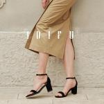 IDIFU Black Heels for Women Cookie-MI Block Heels 3 Inch Sandals Chunky Open Toe Heel Wedding Homecoming Dress Shoes for Women Brides Ladies(Black Nubuck, 8 B(M) US)