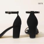 IDIFU Black Heels for Women Cookie-MI Block Heels 3 Inch Sandals Chunky Open Toe Heel Wedding Homecoming Dress Shoes for Women Brides Ladies(Black Nubuck, 8 B(M) US)