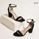 IDIFU Black Heels for Women Cookie-MI Block Heels 3 Inch Sandals Chunky Open Toe Heel Wedding Homecoming Dress Shoes for Women Brides Ladies(Black Nubuck, 8 B(M) US)