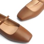 Lookyno Womens Ballet Mary Jane Flats Shoes Adjustable Strap Square Closed Toe Chic Footwear with Latex Insole, Brown, US 8