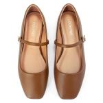 Lookyno Womens Ballet Mary Jane Flats Shoes Adjustable Strap Square Closed Toe Chic Footwear with Latex Insole, Brown, US 8