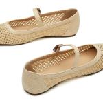 Trary Mary Jane Shoes Women Woven Flats for Women Ballet Flats Shoes Squared Toe Mary Jane Flats Ankle Strap Dressy Comfortable Beige Size 8