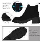 Athlefit Women's Chelsea Boots Fashion Lug Sole Chunky Heel Slip on Elastic Ankle Booties Black Suede Size 8.5