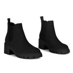 Athlefit Women's Chelsea Boots Fashion Lug Sole Chunky Heel Slip on Elastic Ankle Booties Black Suede Size 8.5