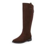 Modatope Suede Brown Knee High Boots Women Flat Rounded Toe Riding Boots for Women Low Block Heel Fall Winter Tall Boot Size 6