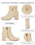 Coutgo Women's Ankle Boots Chunky Block Low Heel Vintage Tie Knot Booties Shoes with Side Zipper