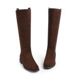 Modatope Suede Brown Knee High Boots Women Flat Rounded Toe Riding Boots for Women Low Block Heel Fall Winter Tall Boot Size 6