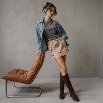 Modatope Suede Brown Knee High Boots Women Flat Rounded Toe Riding Boots for Women Low Block Heel Fall Winter Tall Boot Size 6