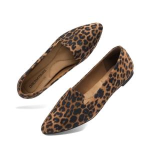 DREAM PAIRS Women's Pointed Toe Slip-On Dressy Flat Shoes Comfortable Business Casual Dress Shoes for Office Work,Size 9.5,Leopard,DWUMSP2502