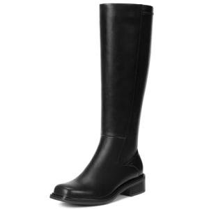 Lumeheel Black Knee High Boots for Women - Low Heel Square Toe Fall Tall Boots with Side Zipper B 8.5