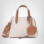 Calvin Klein Millie 2 in 1 Triple Compartment Mini Satchel Crossbody, Vanilla/Khaki/Caramel, One Size