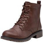 Vepose Women's Ankle Boots Lace up, Flat Fashion Combat Booties Low Heel, 910 - Cognac, Red Brown, Size 8.5 US (CJY910 Cognac 08.5)