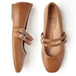 Trary Brown Flats Mary Jane Shoes Women Square Toe Ballet Flats Shoes for Women Comfortable Slip On Dress Shoes with Strap Casual Office Mary Jane Flat Size 8.5
