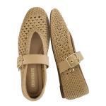 CUSHIONAIRE Gabby Woven Mary Jane Ballet Flats for Women, Comfortable Dressy Flat Shoes with Adjustable Gold-Tone Buckle and Memory Foam Cushioning, TAN 8