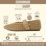 CUSHIONAIRE Gabby Woven Mary Jane Ballet Flats for Women, Comfortable Dressy Flat Shoes with Adjustable Gold-Tone Buckle and Memory Foam Cushioning, TAN 8