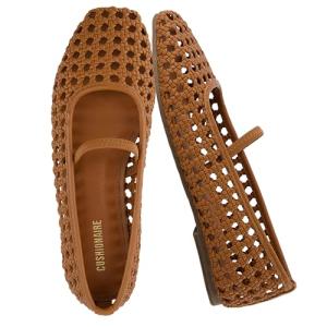 CUSHIONAIRE Women's Weavy Squared Toe Woven Ballet Flat, +Memory Foam, Wide Widths Available Cognac 9