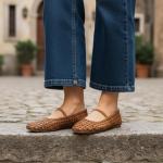 CUSHIONAIRE Women's Weavy Squared Toe Woven Ballet Flat, +Memory Foam, Wide Widths Available Cognac 9