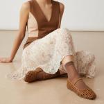 CUSHIONAIRE Women's Weavy Squared Toe Woven Ballet Flat, +Memory Foam, Wide Widths Available Cognac 9