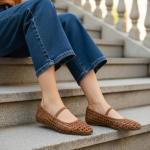 CUSHIONAIRE Women's Weavy Squared Toe Woven Ballet Flat, +Memory Foam, Wide Widths Available Cognac 9
