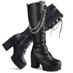 SeiteHuud Women Fashion Platform Knee High Boots Block Heels Long Boots Lace Up Winter Shoes High Heel Gothic Long Boots with Chain Black Size 43