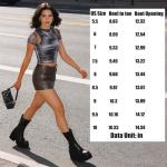 AMINUGAL Womens Wedge Heel Ankle Boots Platform Zipper Punk Motorcycle Booties Chunky Block High Heel Round Toe Fashion Work Combat Boots Mid Calf For Women