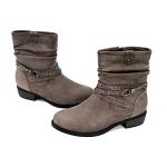 VJH confort Women's Mid Calf Boot,Round Toe Low Heel Comfort Slouchy Bootie with Side Zipper Buckle Strap(griege,8)