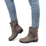 VJH confort Women's Mid Calf Boot,Round Toe Low Heel Comfort Slouchy Bootie with Side Zipper Buckle Strap(griege,8)