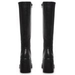 SOVANYOU Black Leather Boots Platform Knee High Boots for Women Chunky Block Heeled Boots Square Toe Go-Go Boot High Heel Tall Boots Side Zip