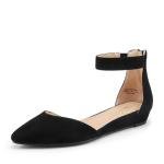 DREAM PAIRS Women's Low Wedge Pointed Toe Ankle Strap Dress Comfortable Casual Flats Shoes,Size 9,Black/Nubuck,AMIGA